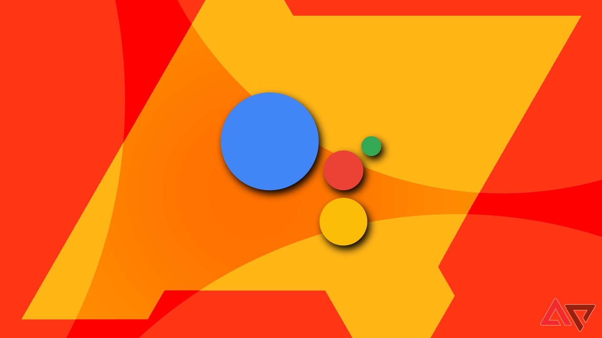 Yellow and red background with google assistant logo