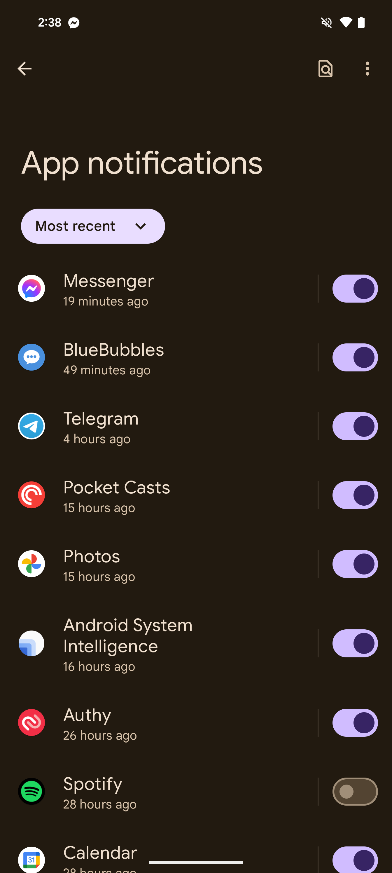 Pixel 8 Pro app notification settings.